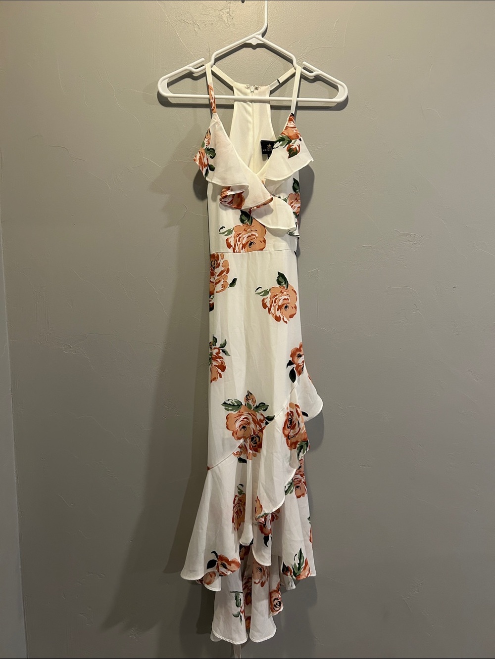 Disney White Maxi Dress with Peach Floral Ruffles